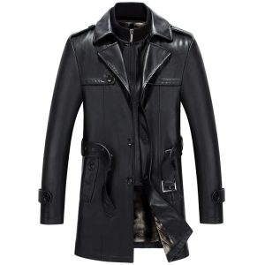3/4 Leather Trench Warm Coat