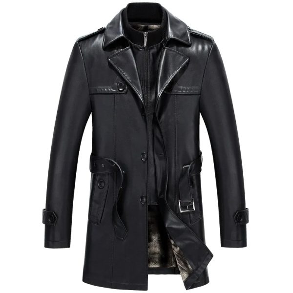 3/4 Leather Trench Warm Coat