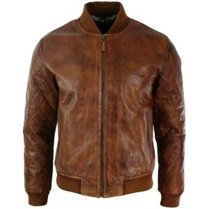 Men's Tan Brown Bomber Leather Jacket