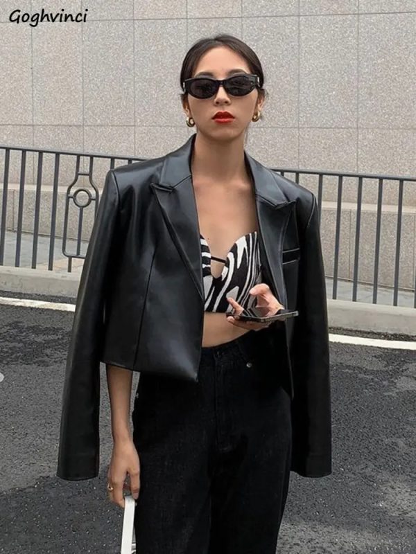 Cropped Leather Blazer - Image 2