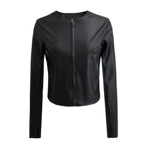 Simple Round Neck Riding Leather Jacket