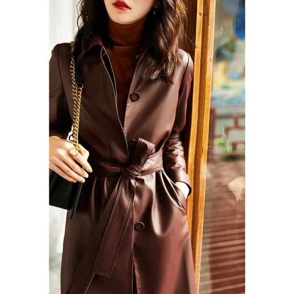 Leather Trench Coat Women's - Image 2