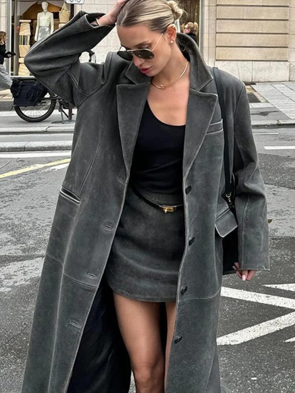Gray Leather Long Coat - Image 6