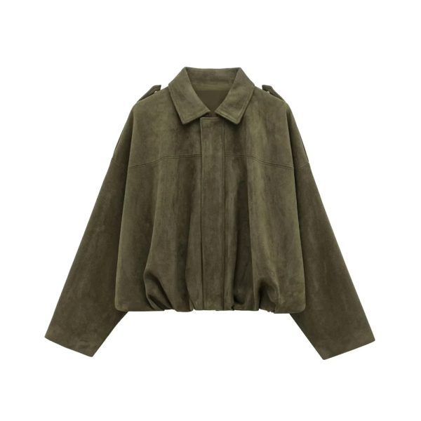Balloned Waist Suede Leather Jacket