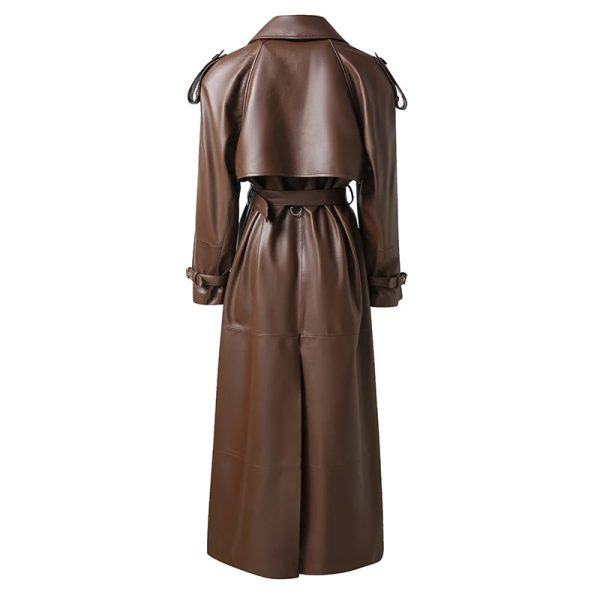 Leather Trench Belted Mac Midi Coat - Image 5