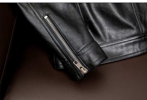 Mens classic shirt collar black leather jacket - Image 11