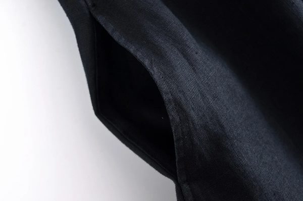 Cotton Linen Shirt Style Halter Neck Long Dress - Image 4