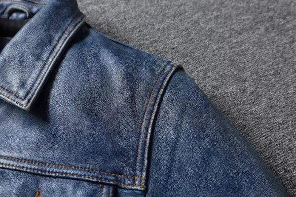 Classic Denim Style Leather Jacket - Image 7
