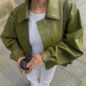Leather Boxy Fit Jacket