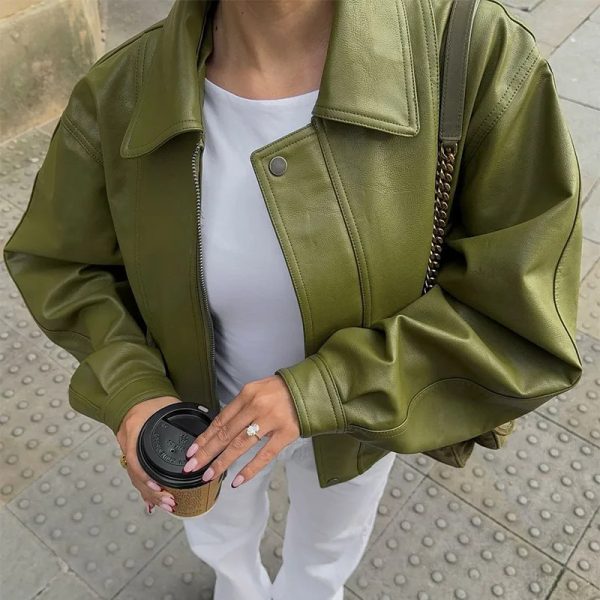 Leather Boxy Fit Jacket