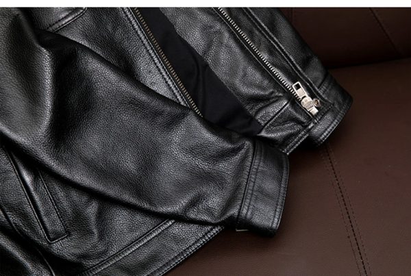 Mens classic shirt collar black leather jacket - Image 6