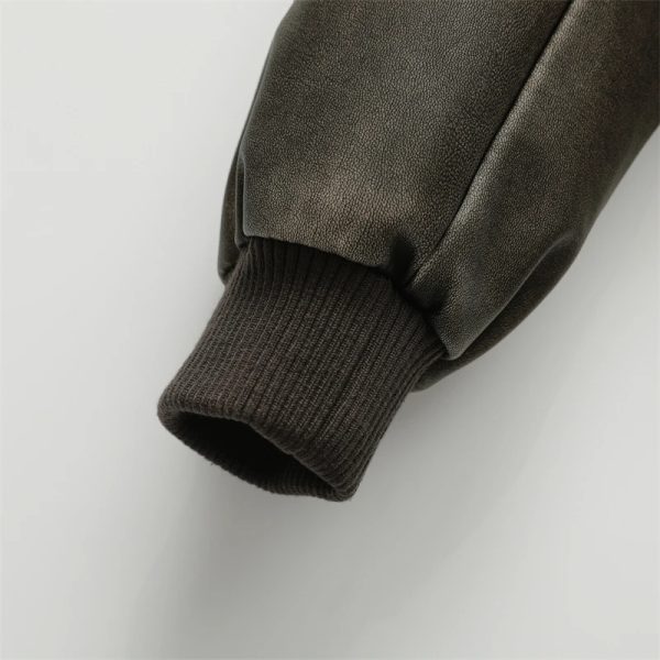 Cropped Bomber Style Leather Jacket - Image 8