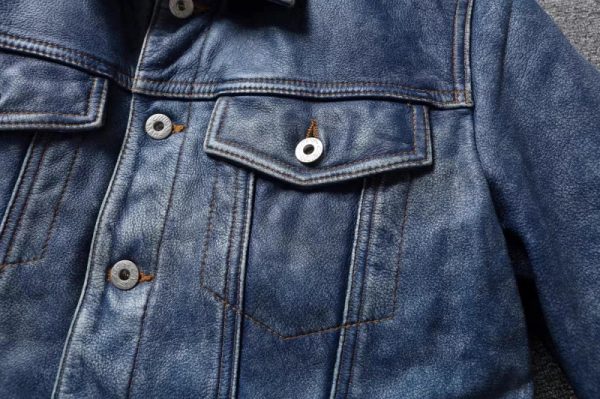 Classic Denim Style Leather Jacket - Image 2