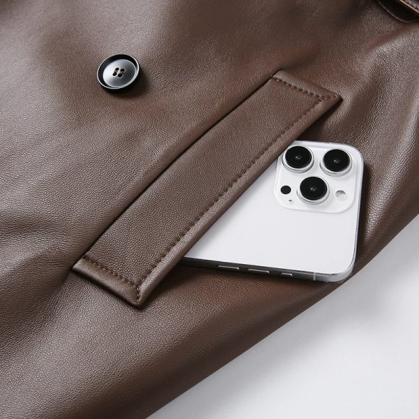 Leather Trench Belted Mac Midi Coat - Image 3
