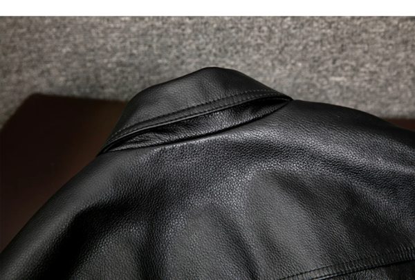 Mens classic shirt collar black leather jacket - Image 7