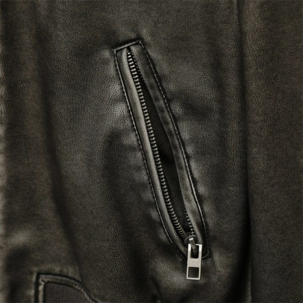 Cropped Bomber Style Leather Jacket - Image 9