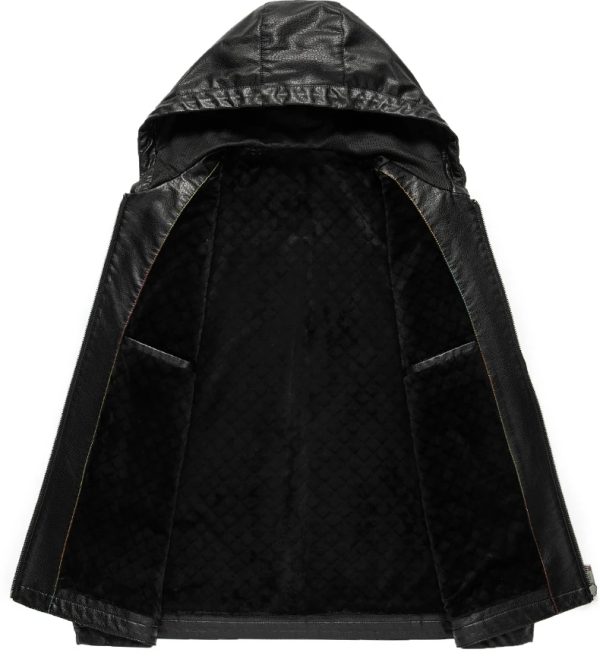 Leather Jacket With Hoodie For Men's - Image 3