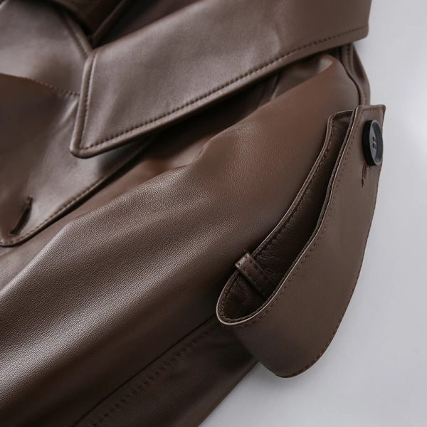 Leather Trench Belted Mac Midi Coat - Image 6