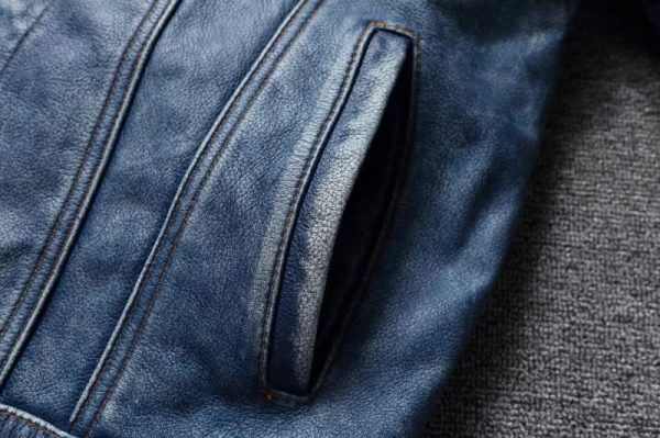 Classic Denim Style Leather Jacket - Image 3