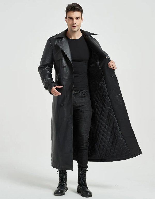 Double Breast Leather Long Trench Coat - Image 4