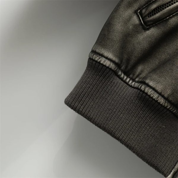 Cropped Bomber Style Leather Jacket - Image 5