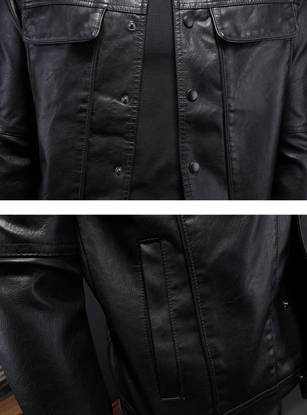 Men's Lapel Motorcycle Leather Jacket - Image 6