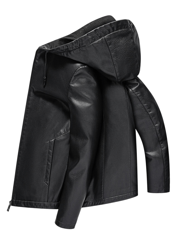 Leather Jacket With Hoodie For Men's - Image 4
