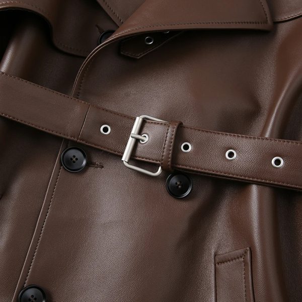 Leather Trench Belted Mac Midi Coat - Image 7