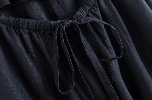 Cotton Linen Shirt Style Halter Neck Long Dress - Image 5