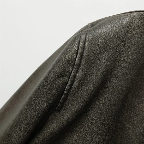 Cropped Bomber Style Leather Jacket - Image 7