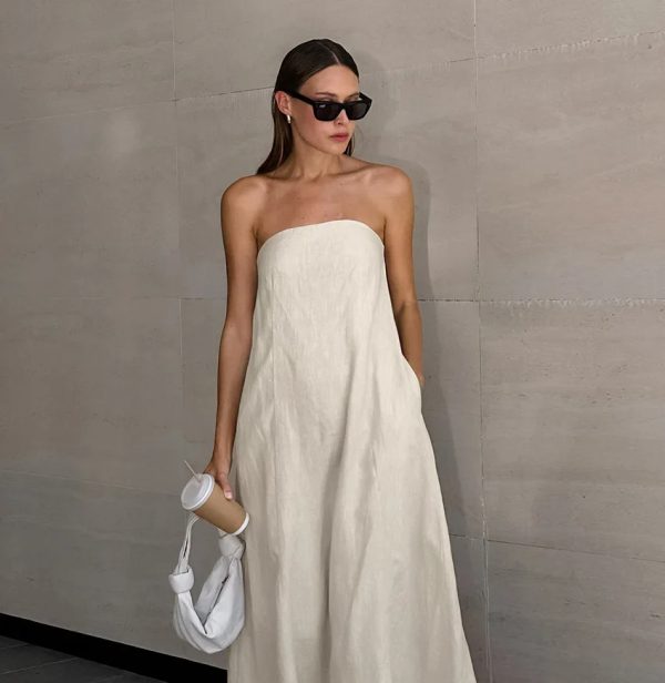 Cotton Linen Strapless Long Dress - Image 3
