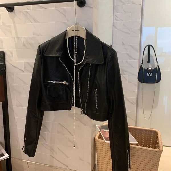 Cropped Leather Jacket For Women - Image 9