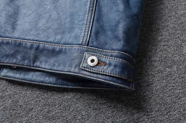 Classic Denim Style Leather Jacket - Image 5