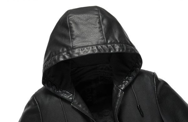 Leather Jacket With Hoodie For Men's - Image 7