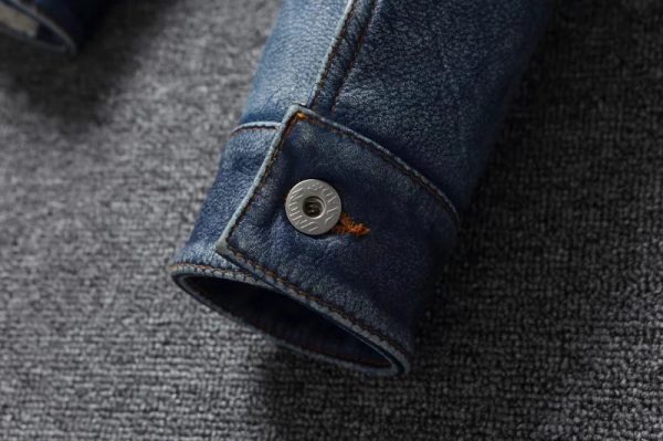 Classic Denim Style Leather Jacket - Image 8