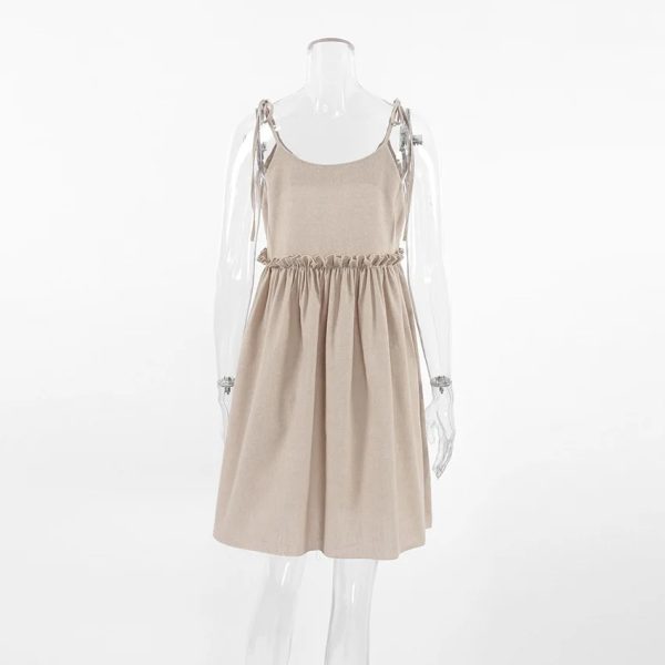 Cute Tiered Ruffle Empire Waist Linen Mini Summer Sundress - Image 10