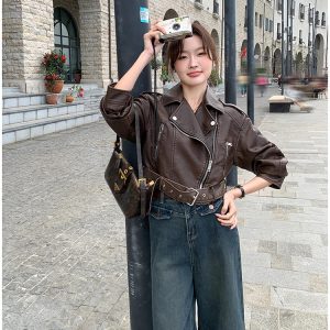 Cropped Leather Riding Jacket