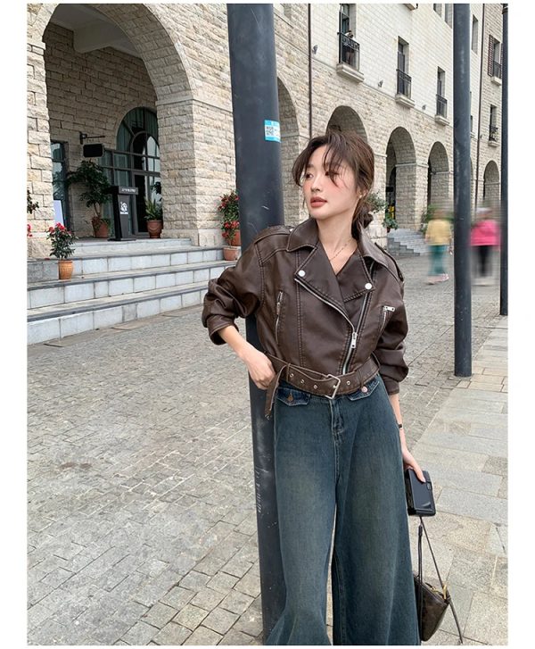 Cropped Leather Riding Jacket - Image 5