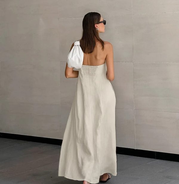 Cotton Linen Strapless Long Dress - Image 5
