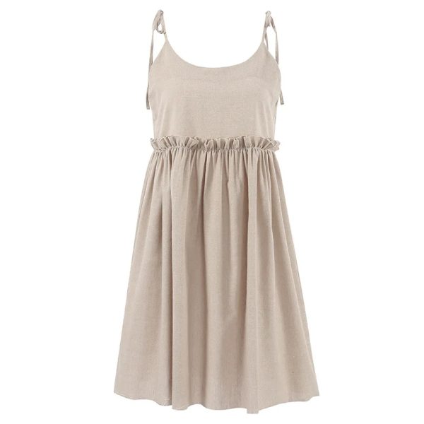 Cute Tiered Ruffle Empire Waist Linen Mini Summer Sundress - Image 4