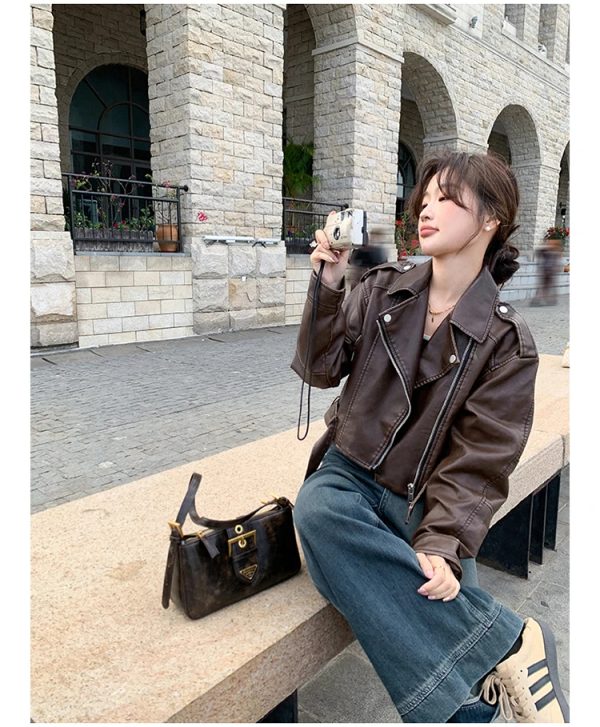 Cropped Leather Riding Jacket - Image 6