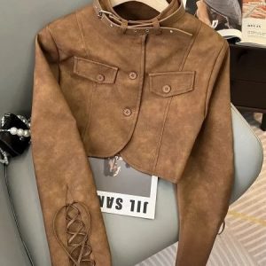 Cropped laced Suede Leather Jacket