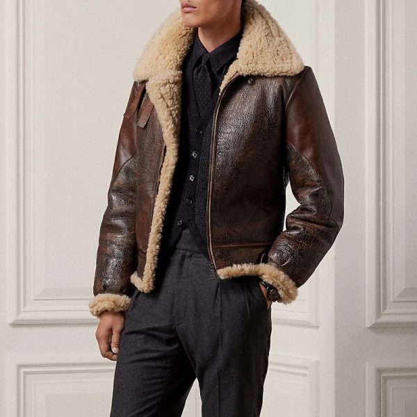 Leather-Trim Shearling Leather Jacket - Image 4