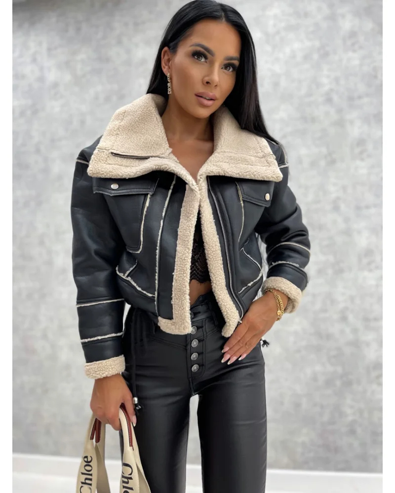 Cropped Lambwool Leather Jacket