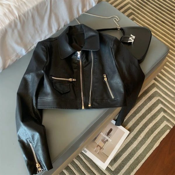 Cropped Leather Jacket For Women