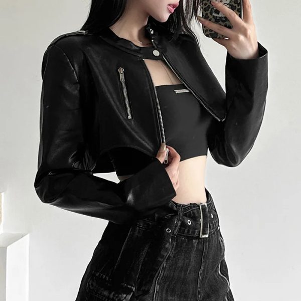 Cropped Gothic Leather Jacket - Image 6