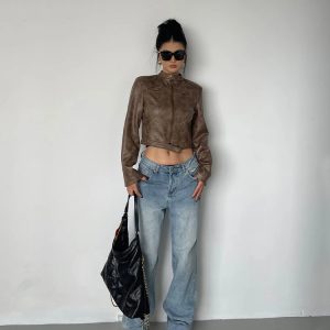 Cropped Biker Leather Jacket