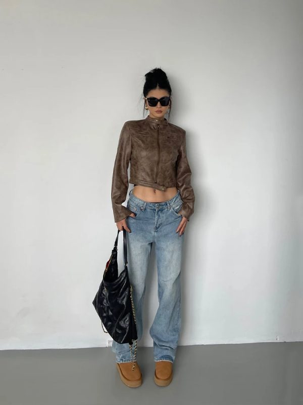 Cropped Biker Leather Jacket