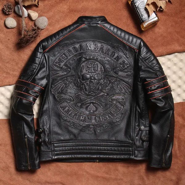 Embossed Riding Leather Jacket - Image 2