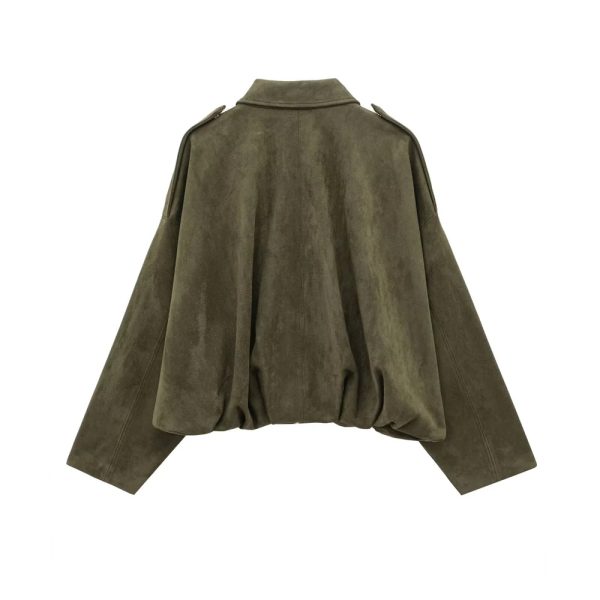 Balloned Waist Suede Leather Jacket - Image 6